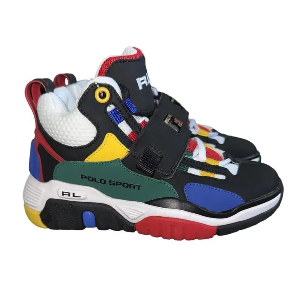 Polo Sport Ralph Lauren Ps100 High Top Shoes Size 4 Black /Multicolor Colorblock